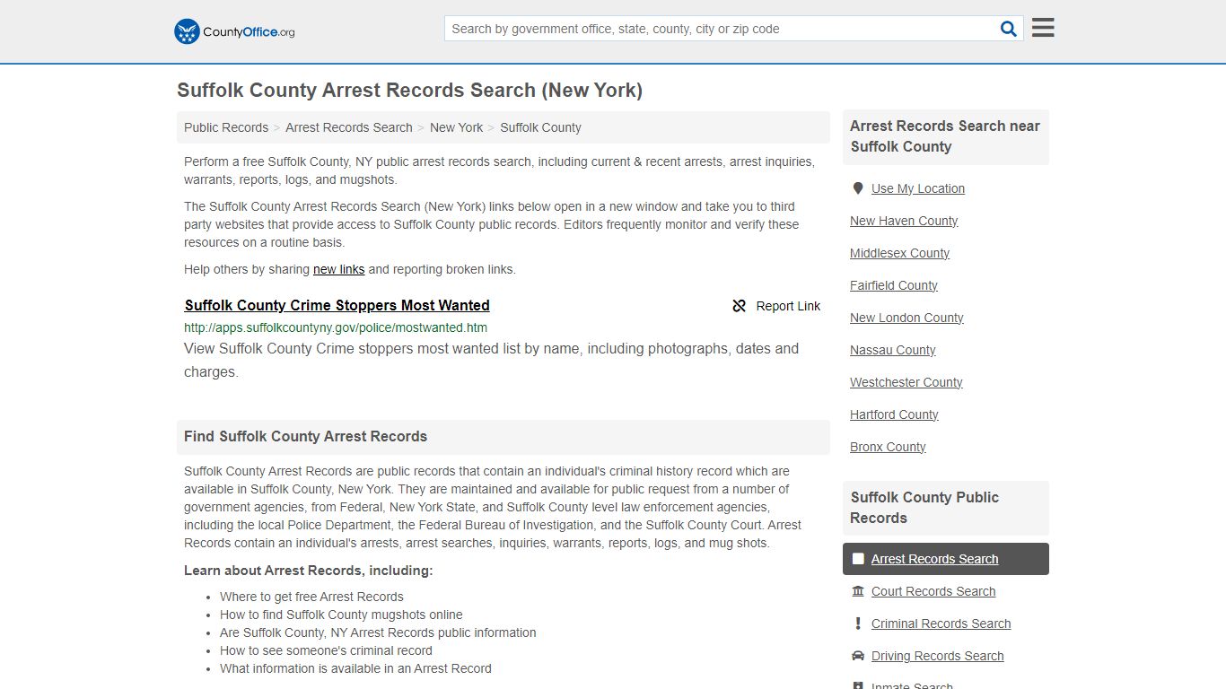 Suffolk County Arrest Records Search (New York) - County Office